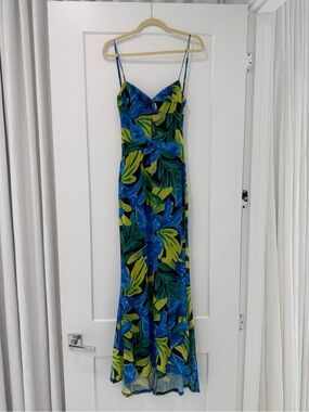 Blue & Green Tropical Backless Maxi Dress